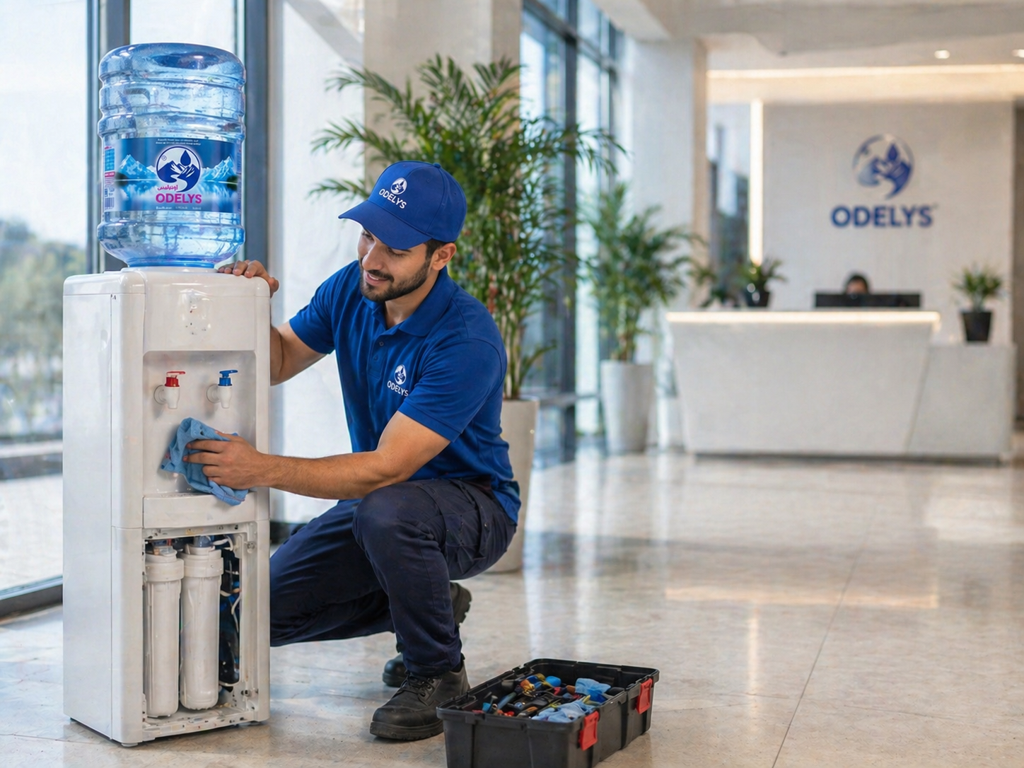 Technicien Odelys en maintenance sur fontaine
